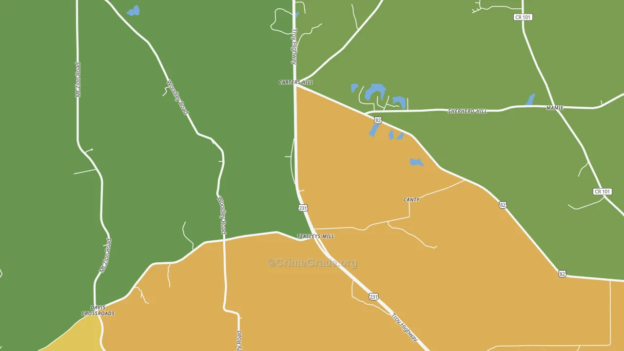 Teasleys Mill, AL Map of Vandalism Rates