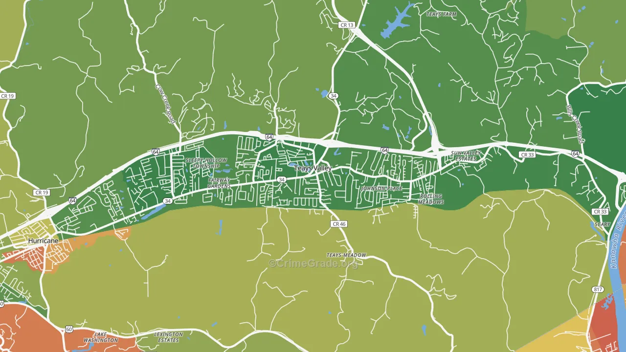 Teays Valley, WV Map of Vandalism Rates