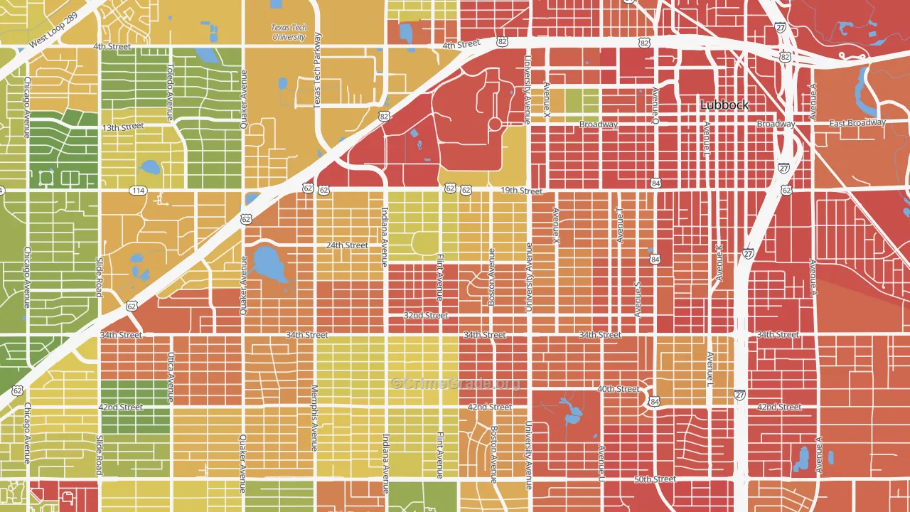 Tech Terrace-U.N.I.T., Lubbock, TX Map of Vandalism Rates
