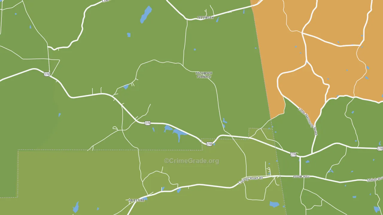 Tecumseh, AL Map of Vandalism Rates
