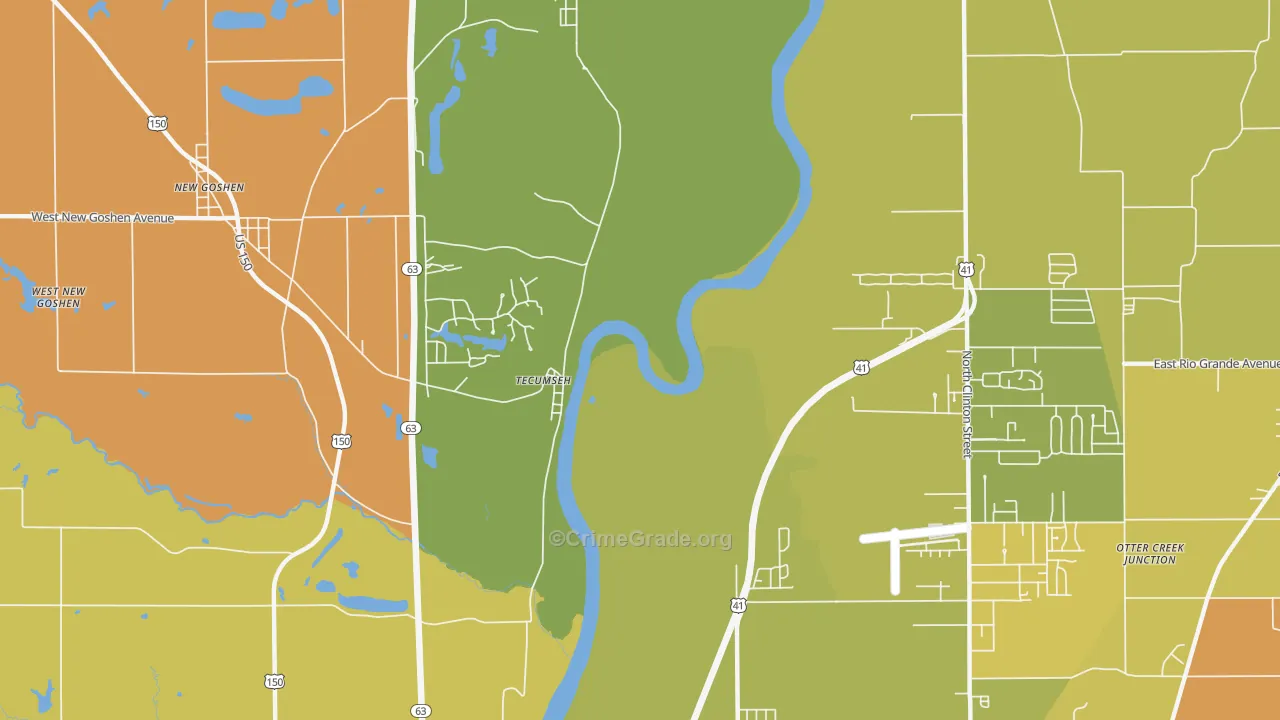 Tecumseh, IN Map of Vandalism Rates