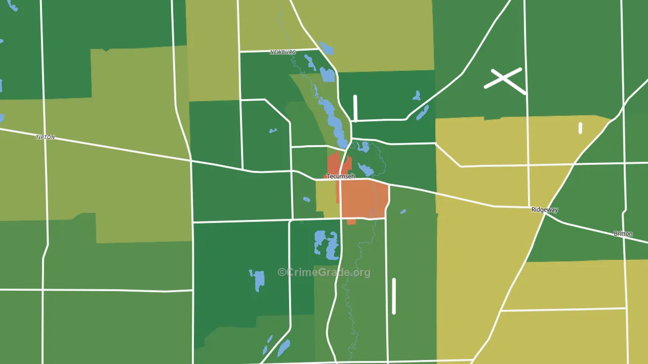 Tecumseh, MI Map of Vandalism Rates