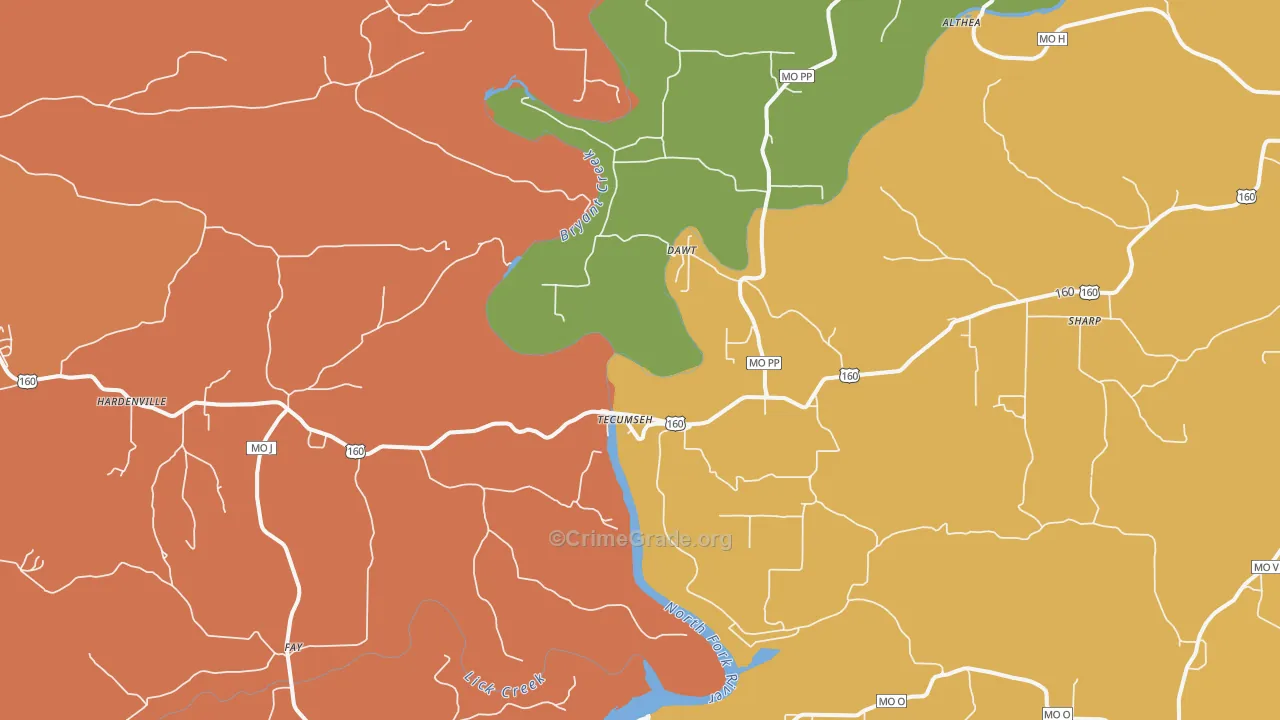 Tecumseh, MO Map of Vandalism Rates