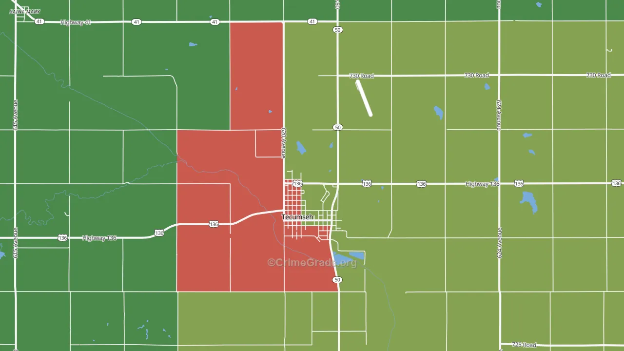 Tecumseh, NE Map of Vandalism Rates