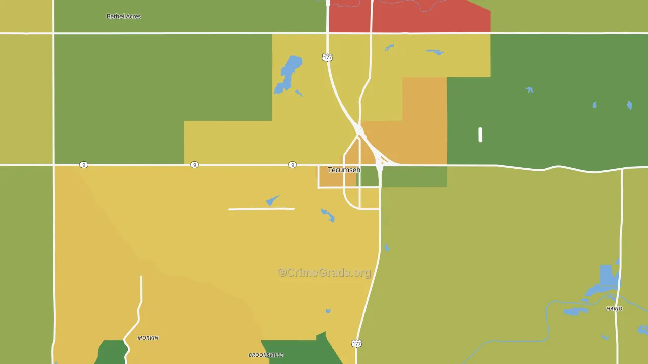 Tecumseh, OK Map of Vandalism Rates