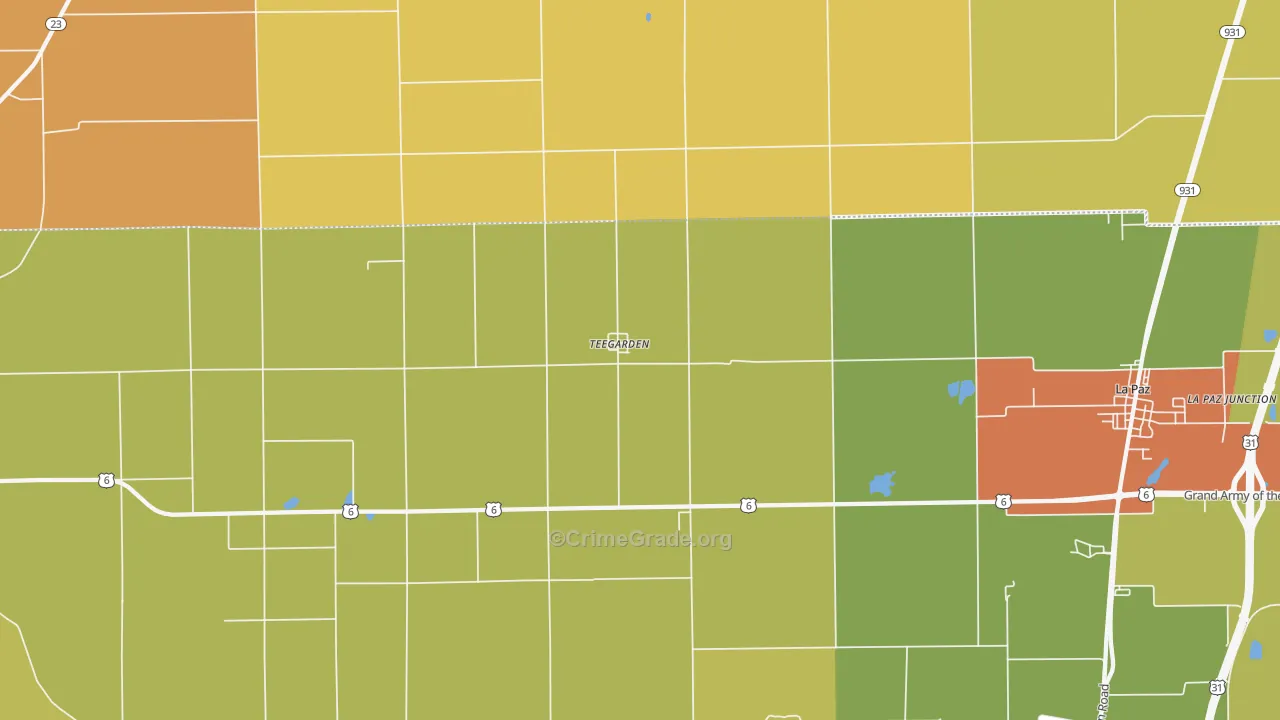 Teegarden, IN Map of Vandalism Rates