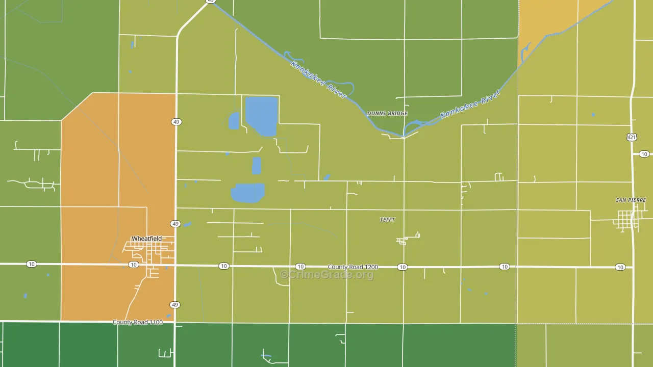 Tefft, IN Map of Vandalism Rates