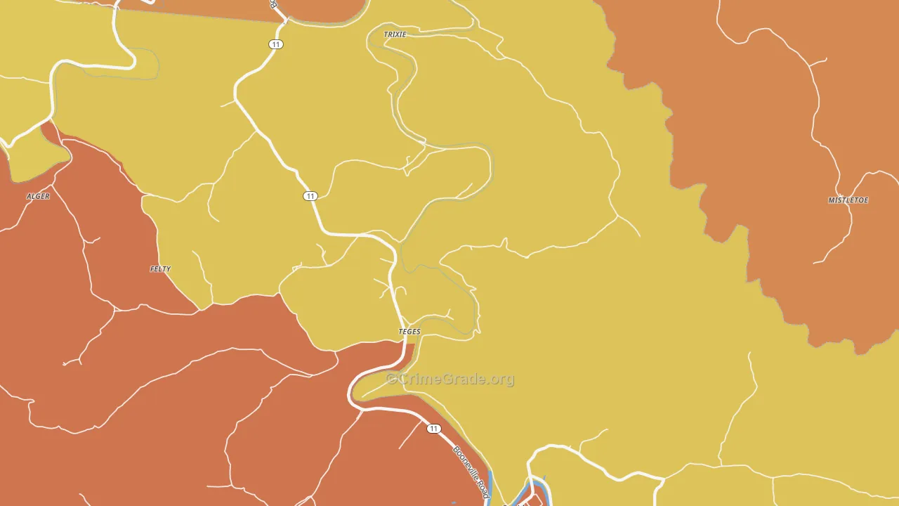 Teges, KY Map of Vandalism Rates