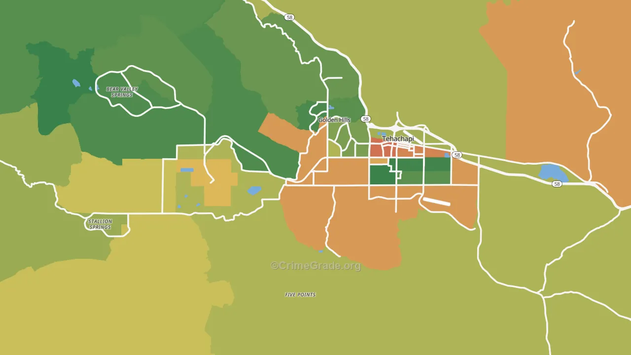 Tehachapi, CA Map of Vandalism Rates