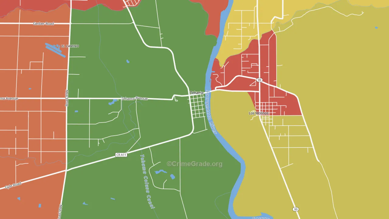 Tehama, CA Map of Vandalism Rates