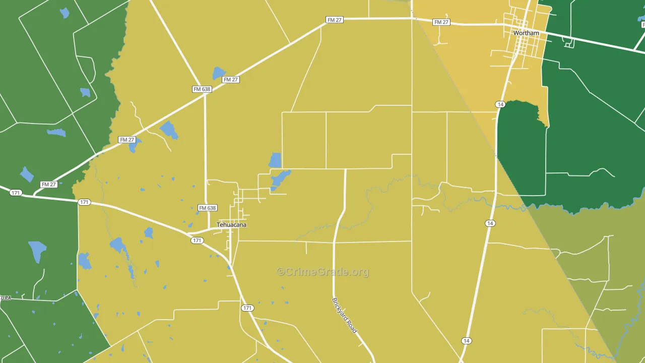 Tehuacana, TX Map of Vandalism Rates