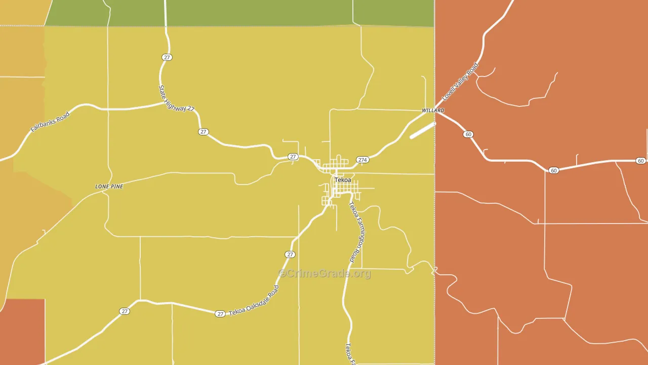 Tekoa, WA Map of Vandalism Rates