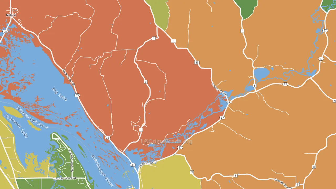 Tell, WI Map of Vandalism Rates