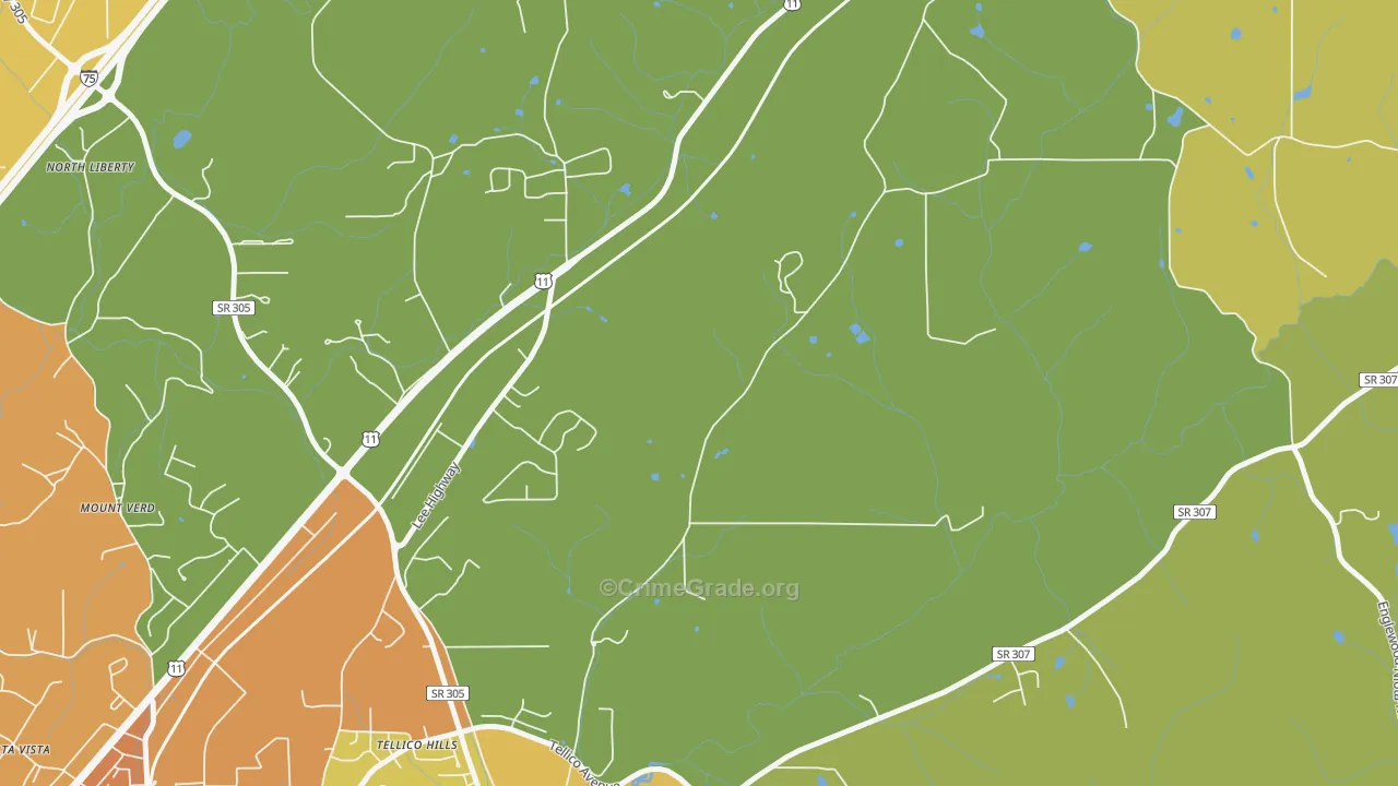 Tellico Hills, TN Map of Vandalism Rates