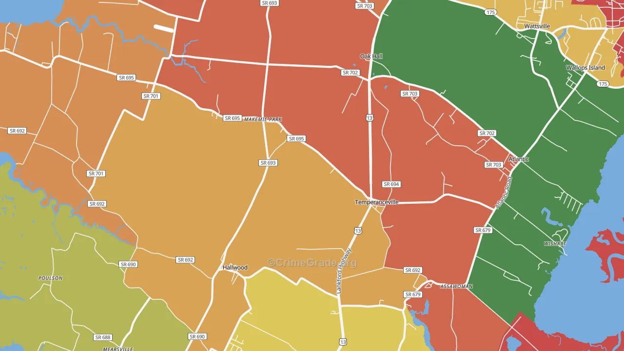 Temperanceville, VA Map of Vandalism Rates