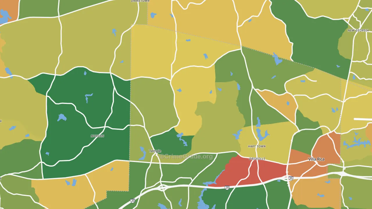 Temple, GA Map of Vandalism Rates