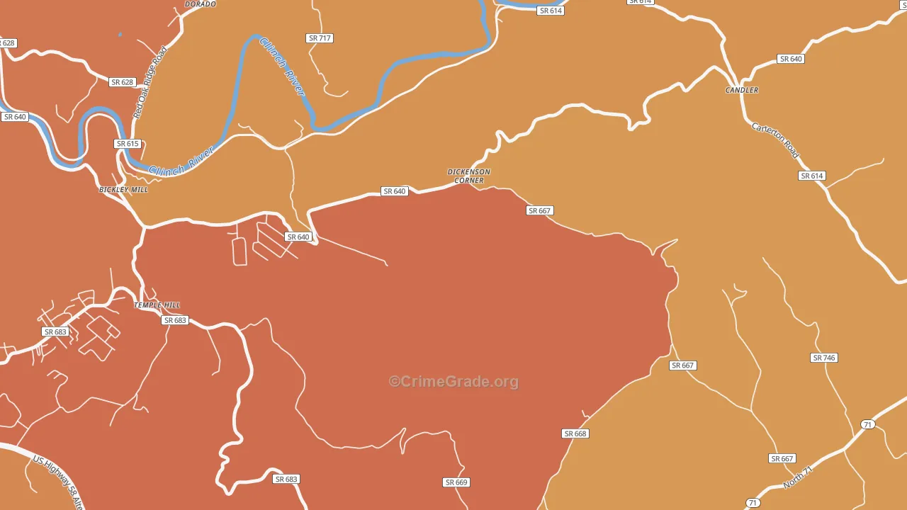 Temple Hill, VA Map of Vandalism Rates
