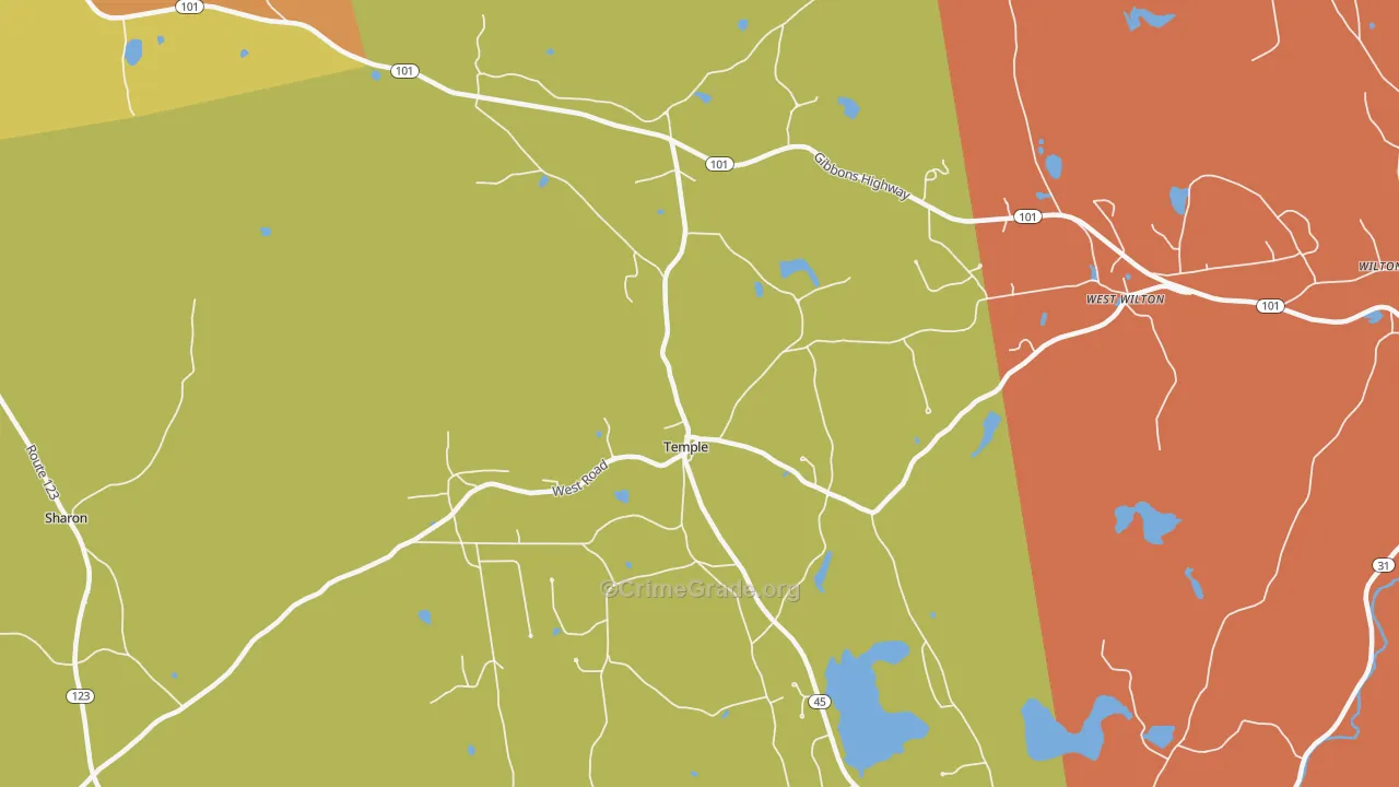 Temple, NH Map of Vandalism Rates