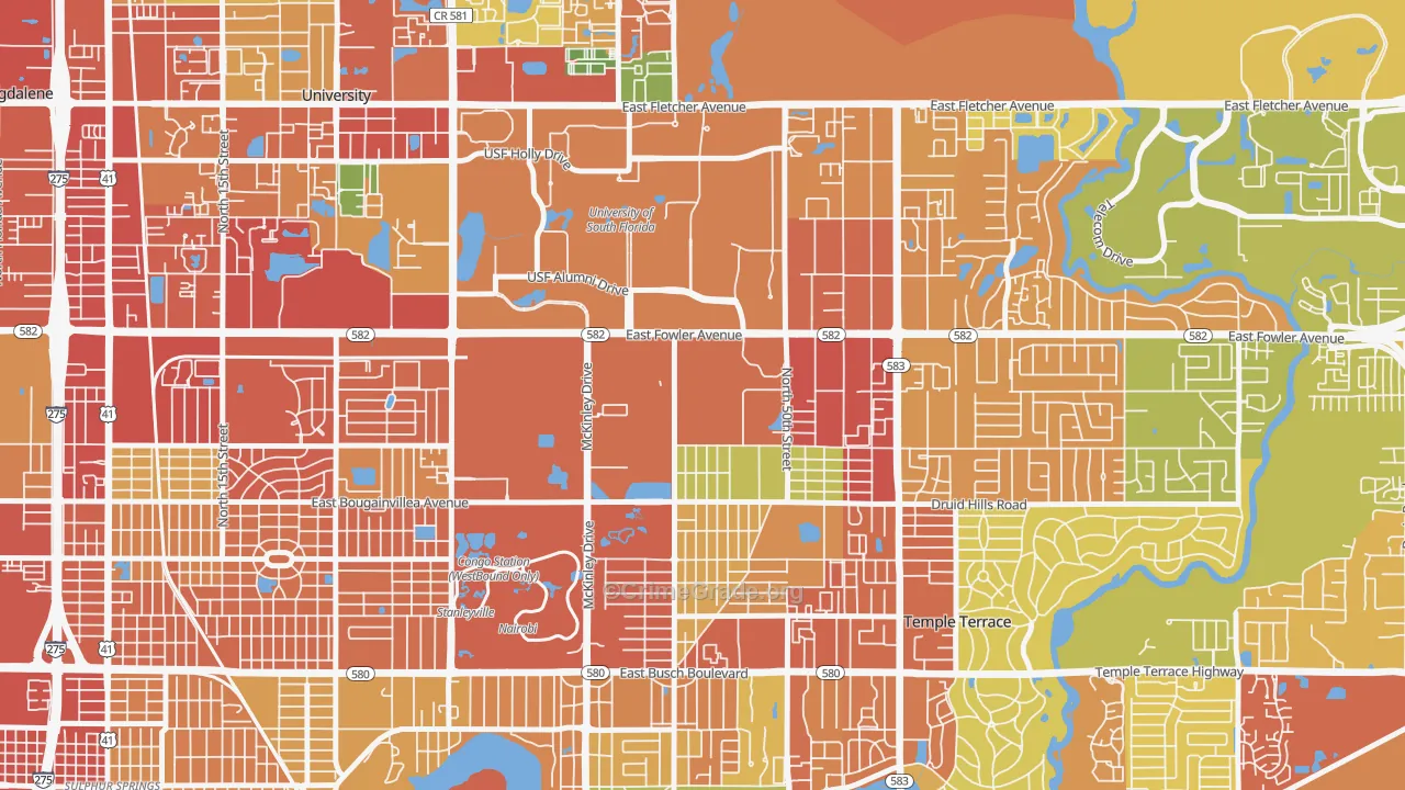 Temple Park, Tampa, FL Map of Vandalism Rates