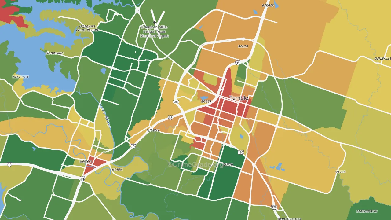 Temple, TX Map of Vandalism Rates