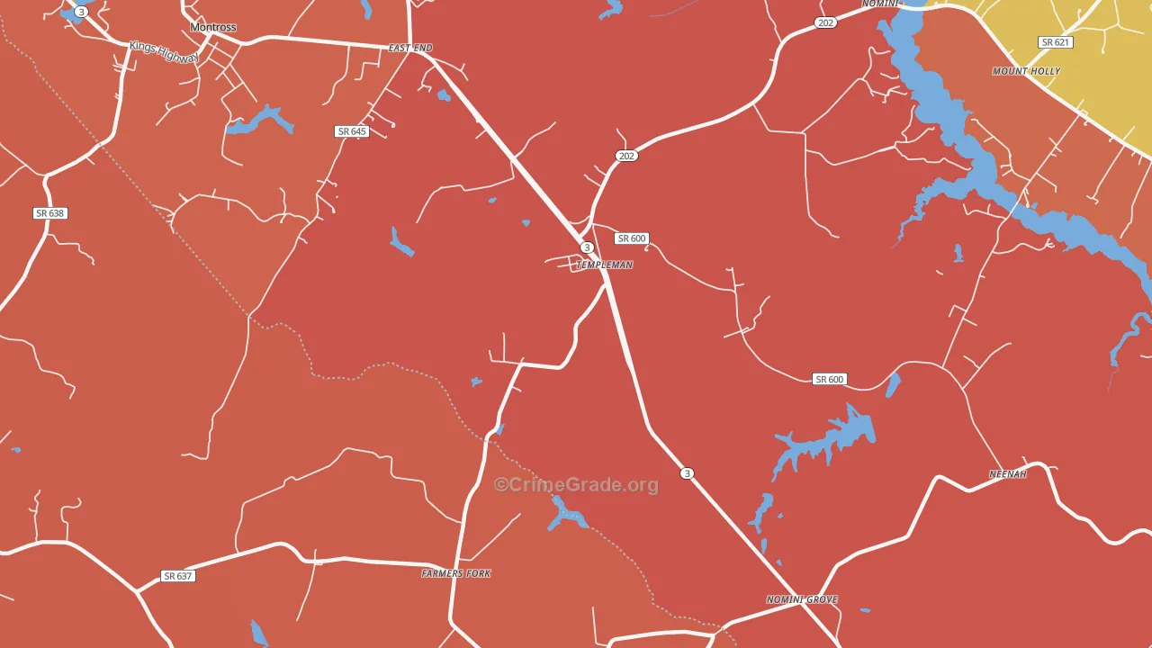 Templeman, VA Map of Vandalism Rates