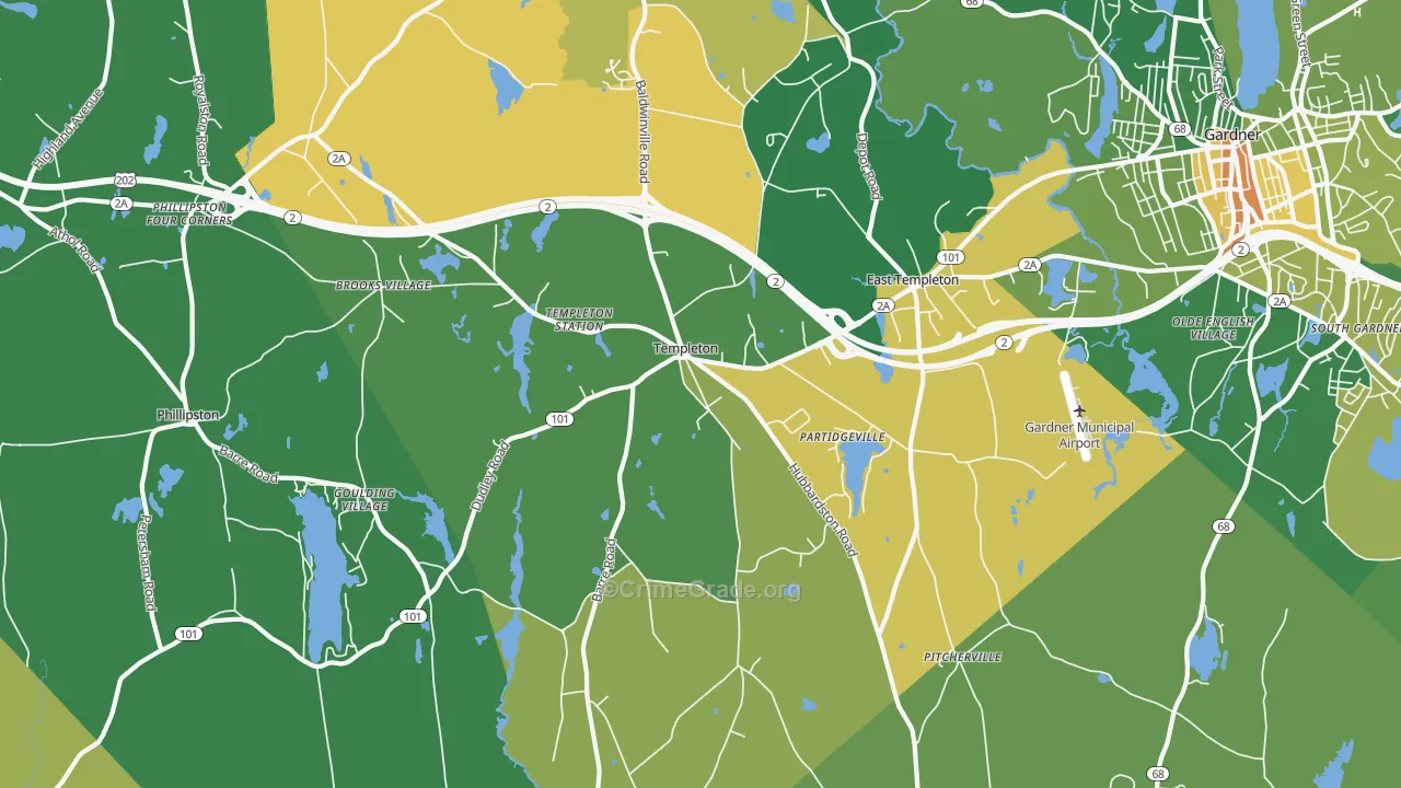 Templeton, MA Map of Vandalism Rates