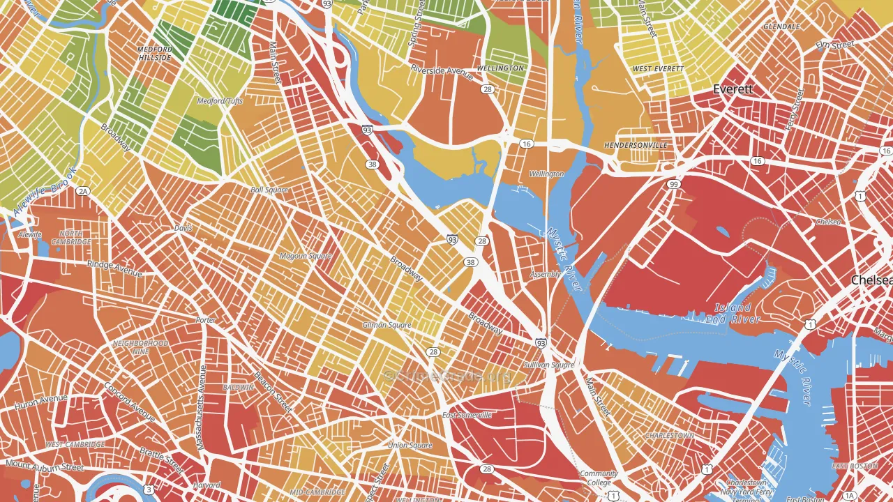 Ten Hills, Somerville, MA Map of Vandalism Rates