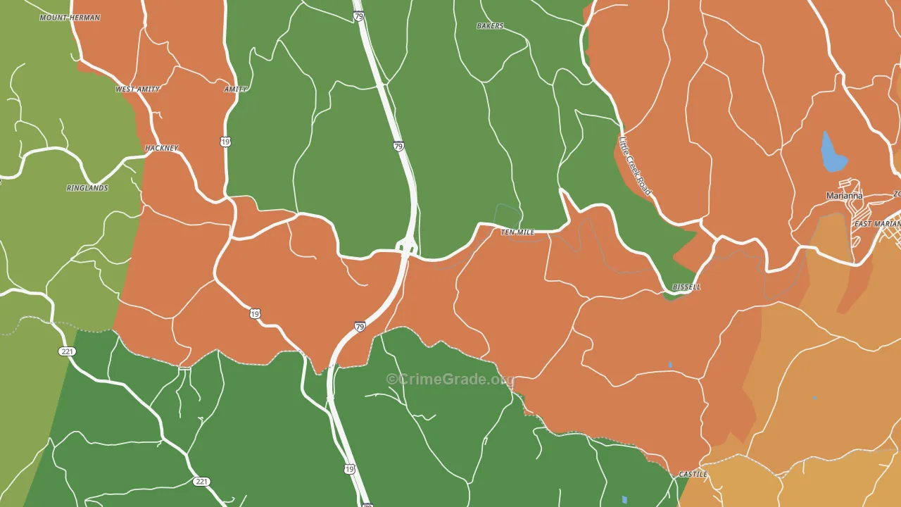 Ten Mile, PA Map of Vandalism Rates