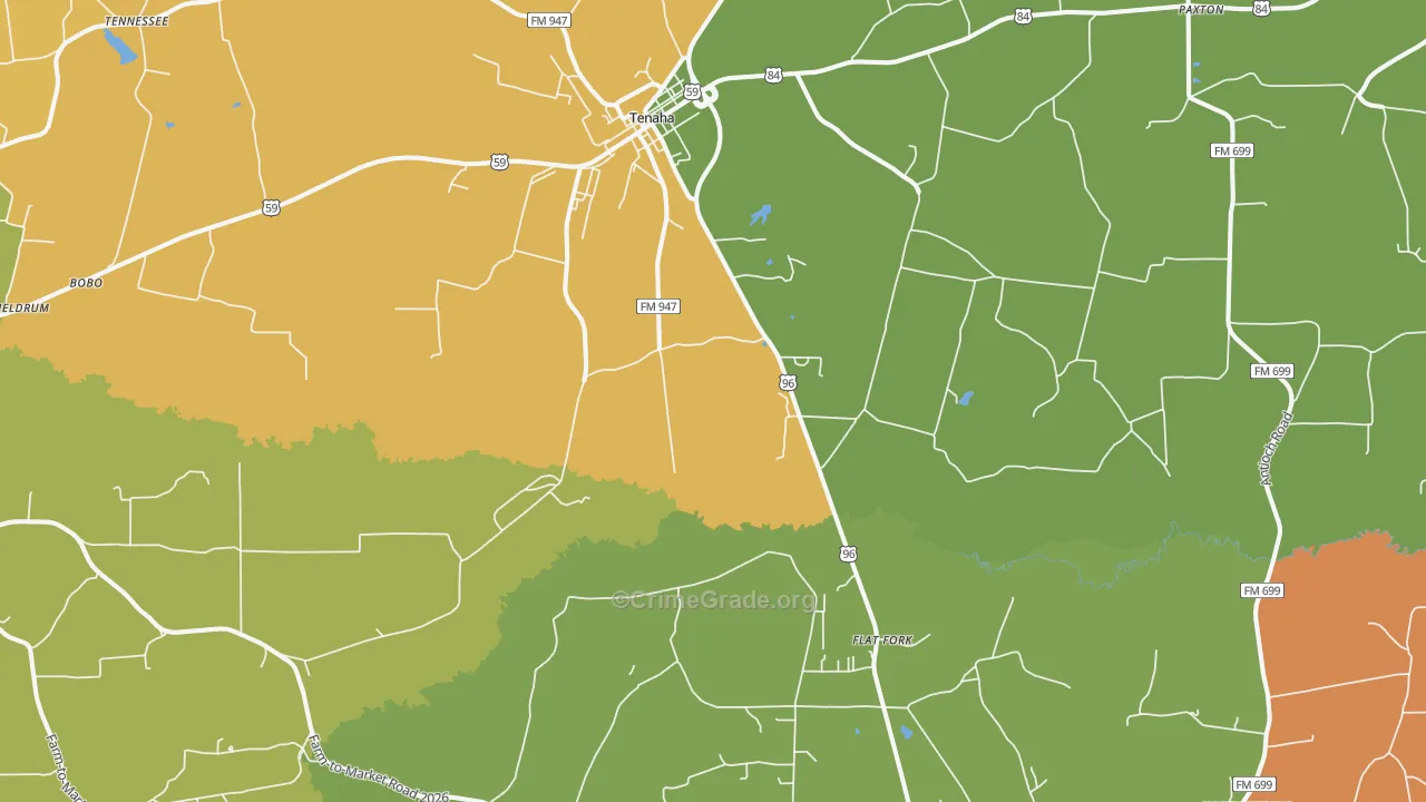 Tenaha, TX Map of Vandalism Rates