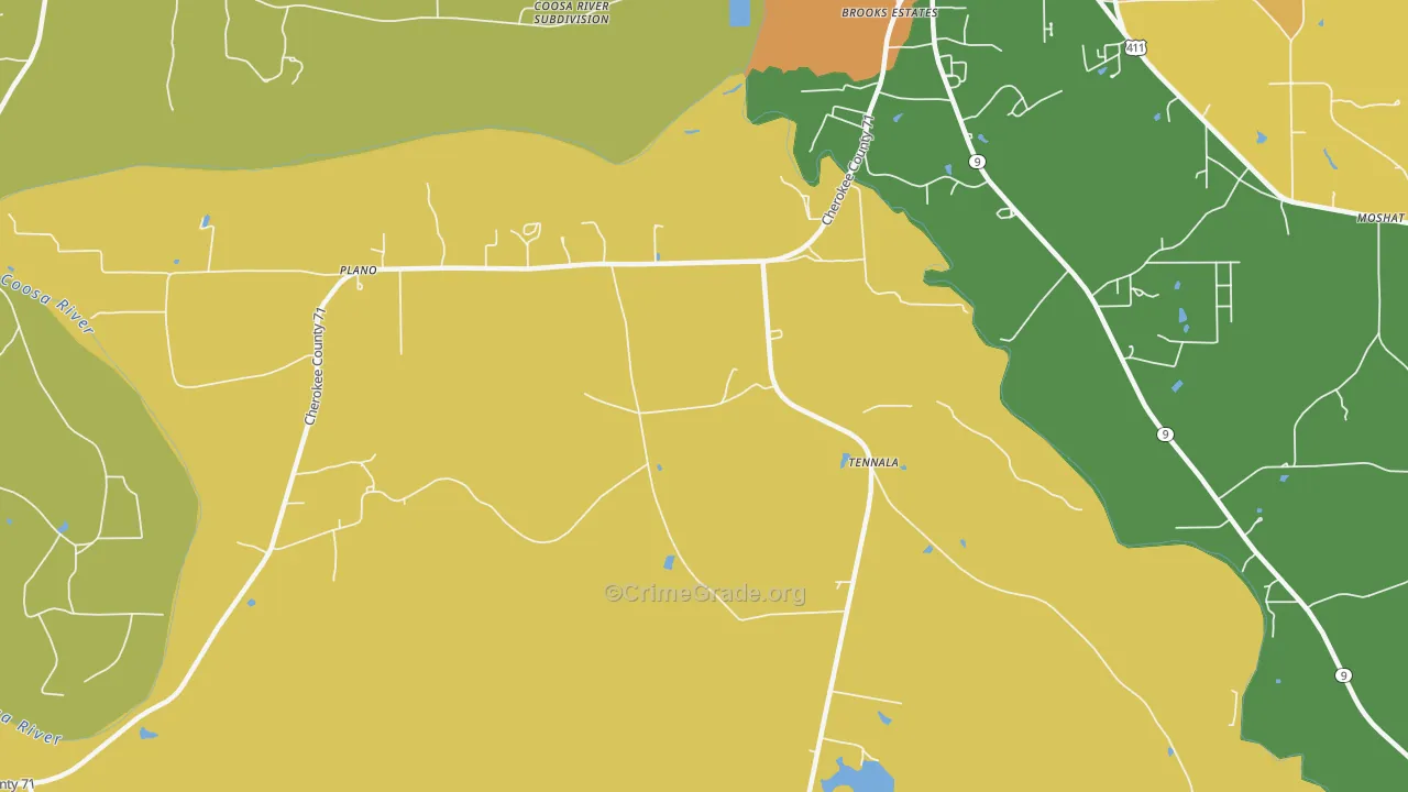 Tennala, AL Map of Vandalism Rates