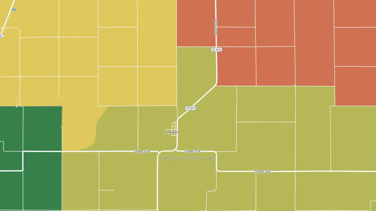 Tennant, IA Map of Vandalism Rates