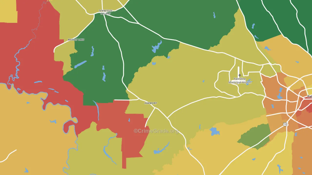 Tennessee Colony, TX Map of Vandalism Rates