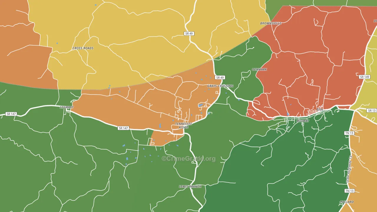 Tennessee Ridge, TN Map of Vandalism Rates