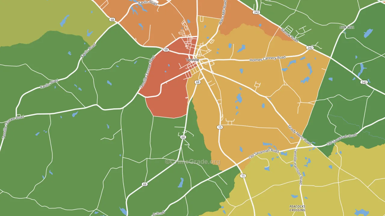 Tennille, GA Map of Vandalism Rates
