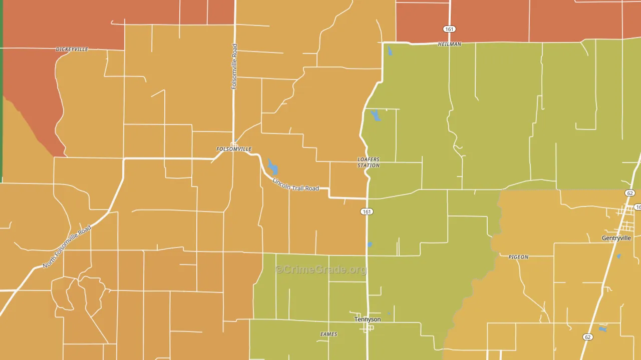 Tennyson, IN Map of Vandalism Rates