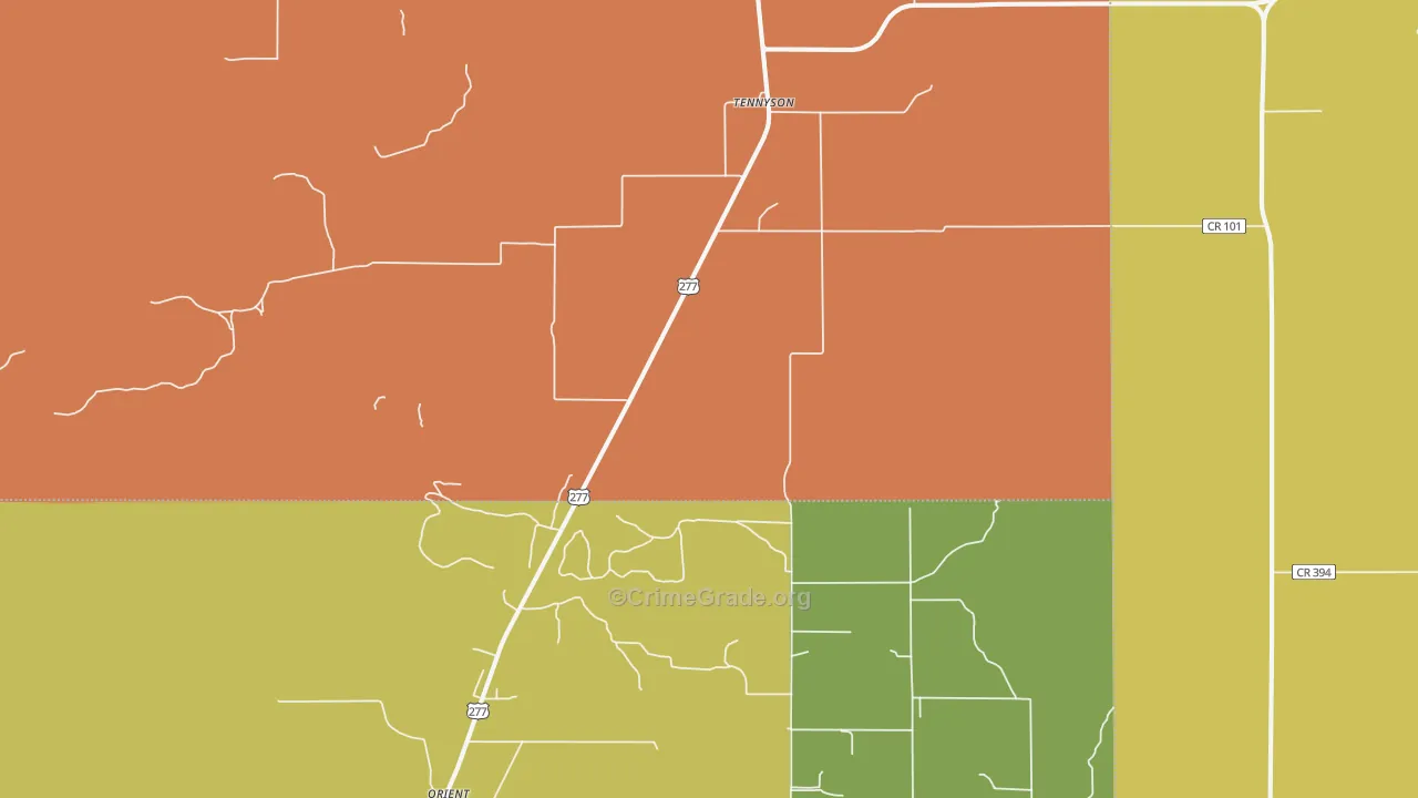 Tennyson, TX Map of Vandalism Rates