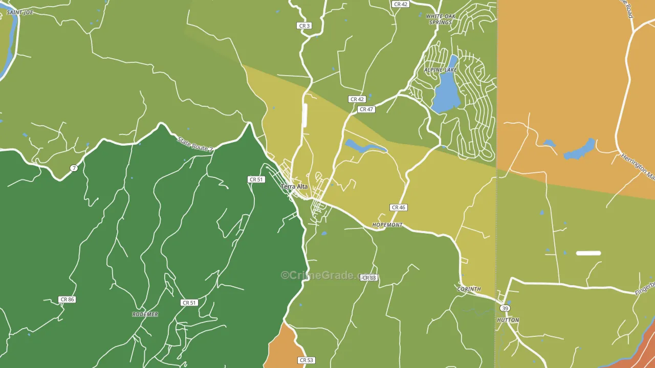 Terra Alta, WV Map of Vandalism Rates