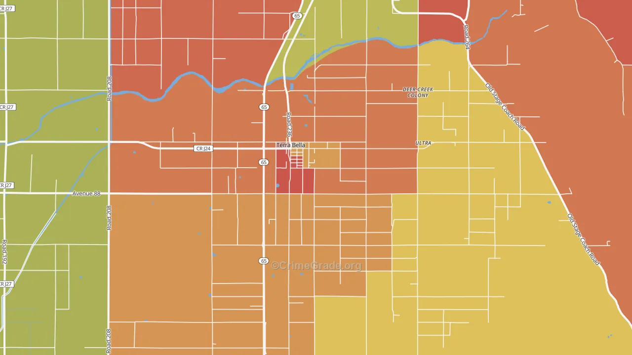 Terra Bella, CA Map of Vandalism Rates