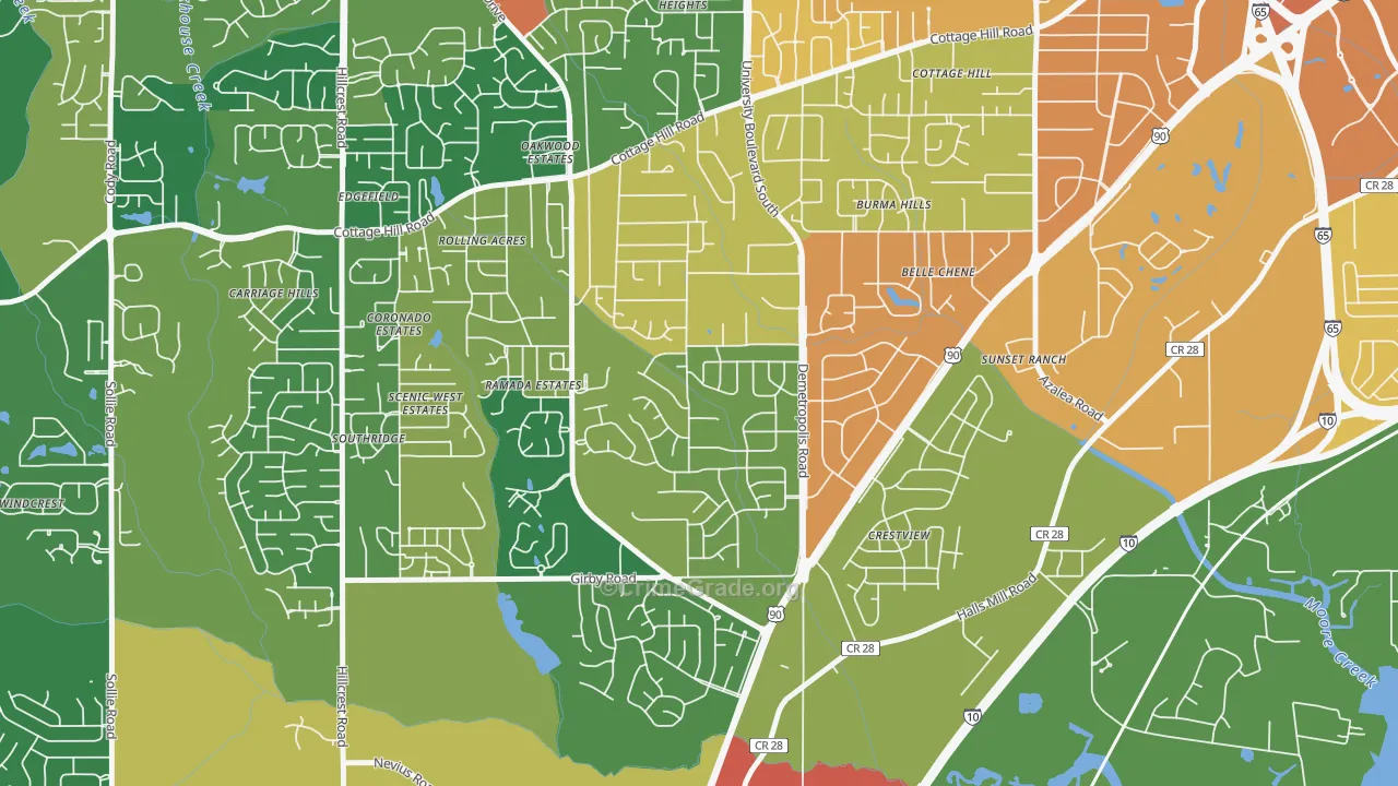 Terrace Hills, Mobile, AL Map of Vandalism Rates