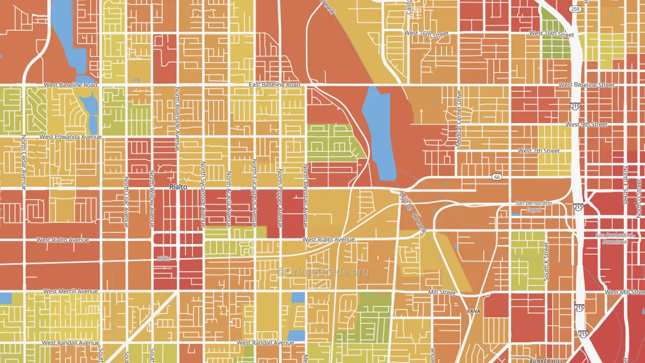 Terrace, San Bernardino, CA Map of Vandalism Rates