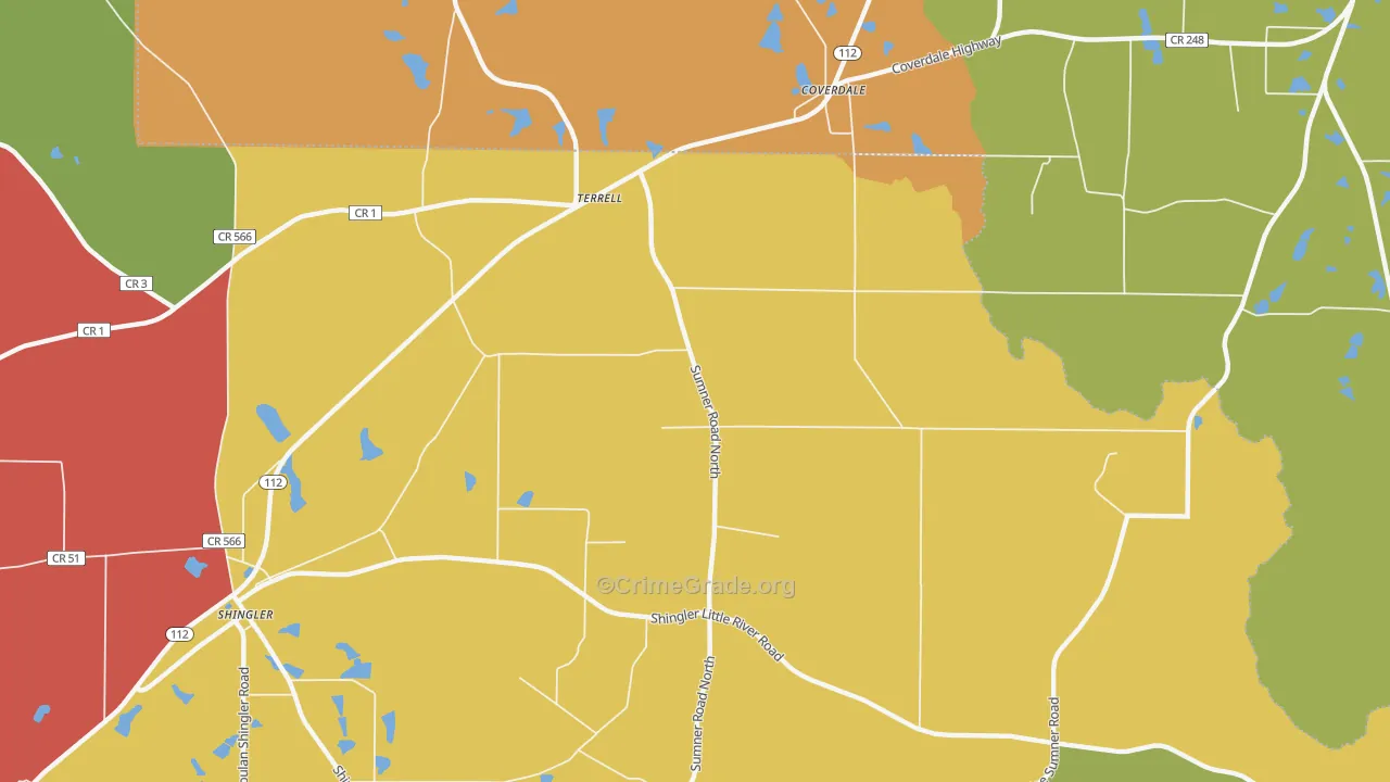 Terrell, GA Map of Vandalism Rates