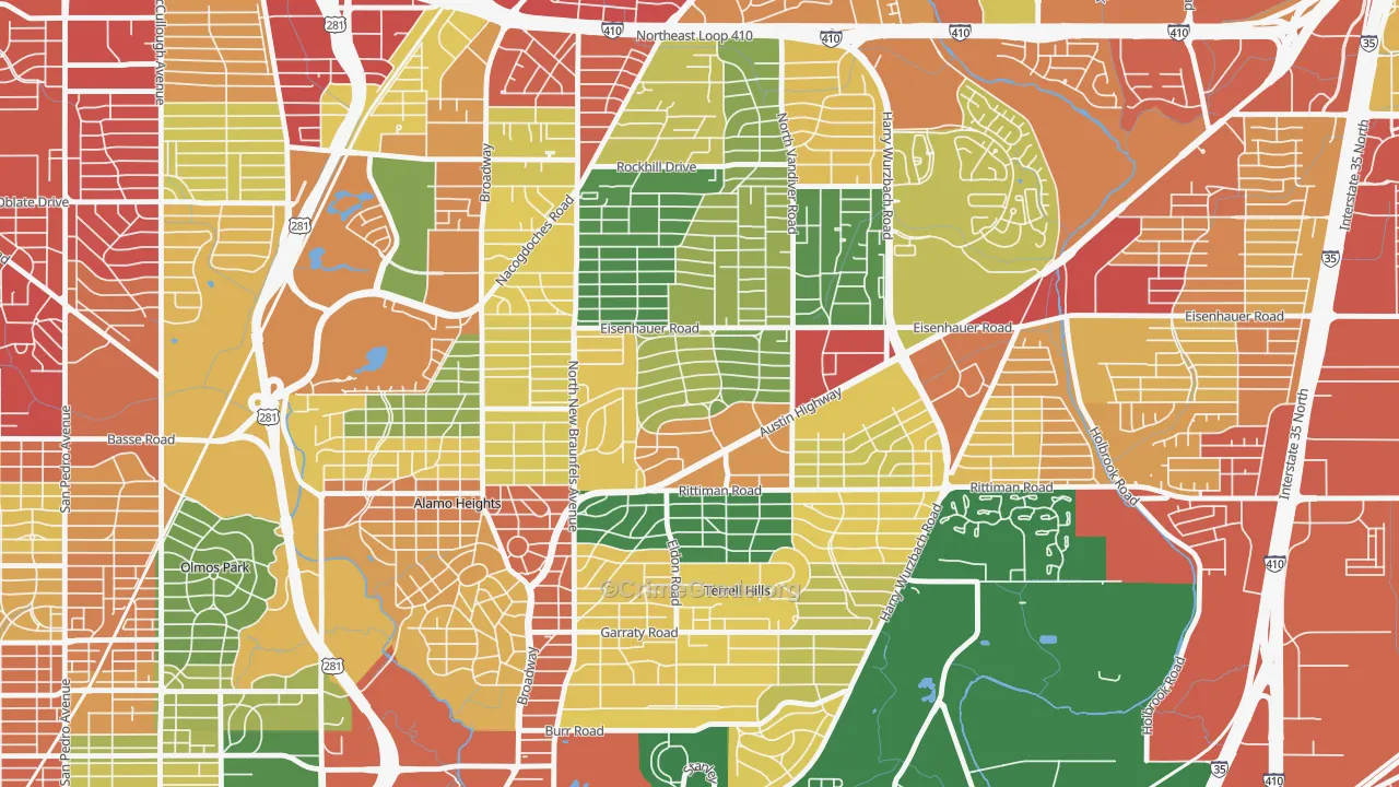 Terrell Heights, San Antonio, TX Map of Vandalism Rates