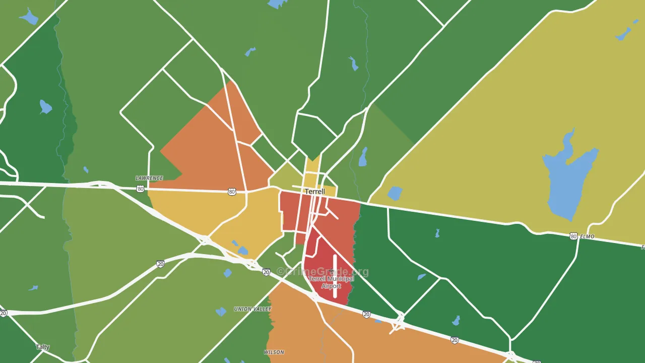 Terrell, TX Map of Vandalism Rates