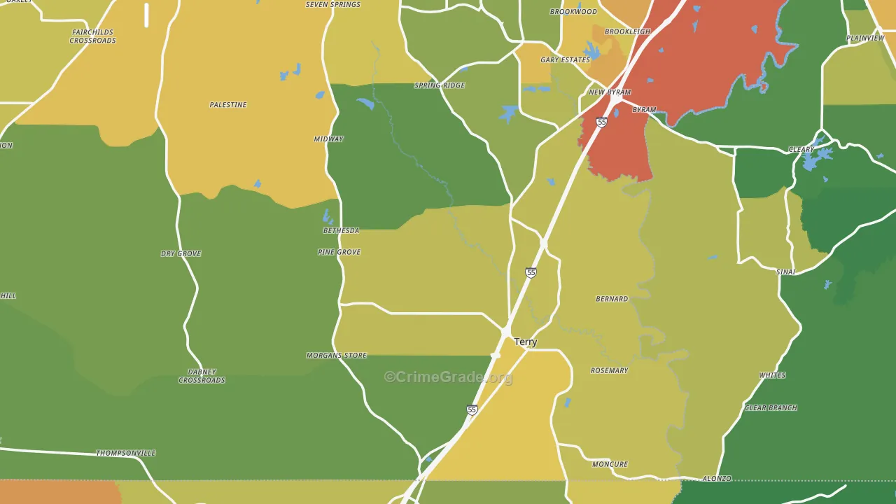 Terry, MS Map of Vandalism Rates