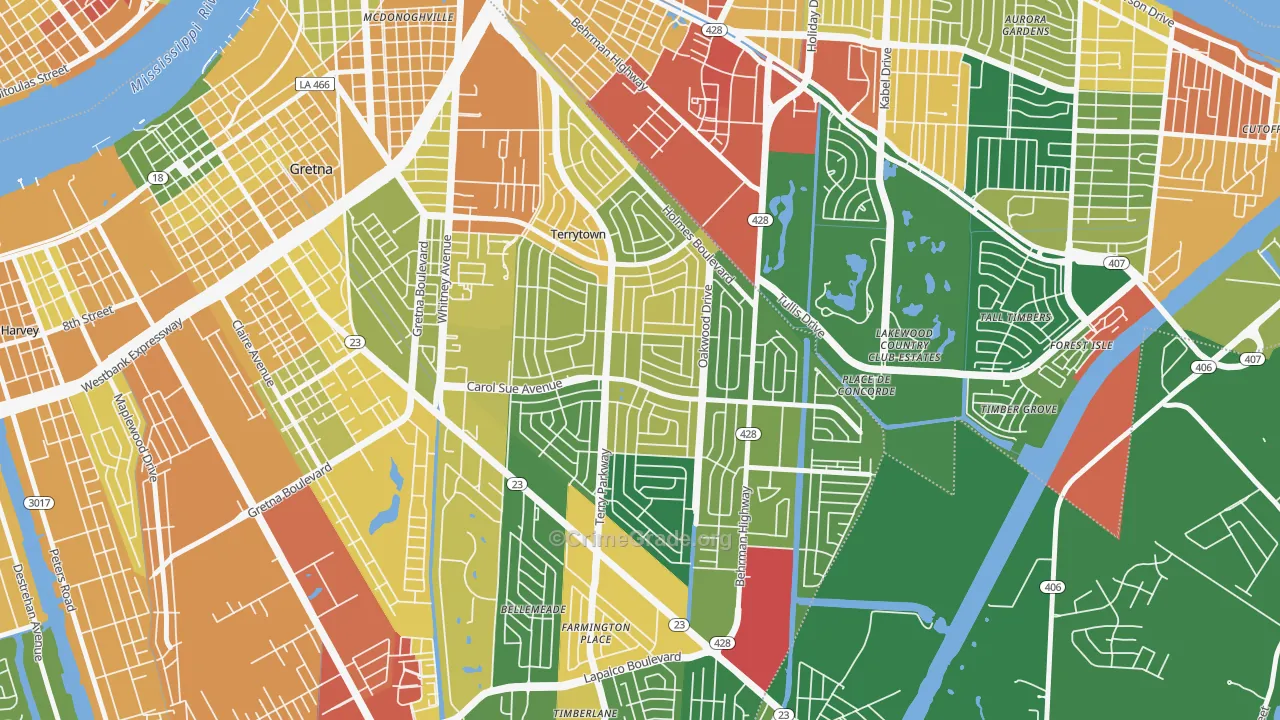 Terrytown, LA Map of Vandalism Rates