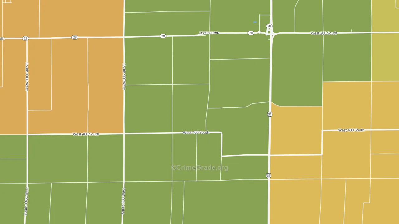 Tetersburg, IN Map of Vandalism Rates