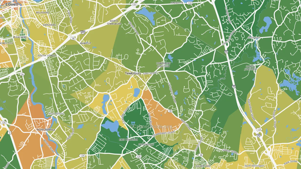 Tewksbury, MA Map of Vandalism Rates