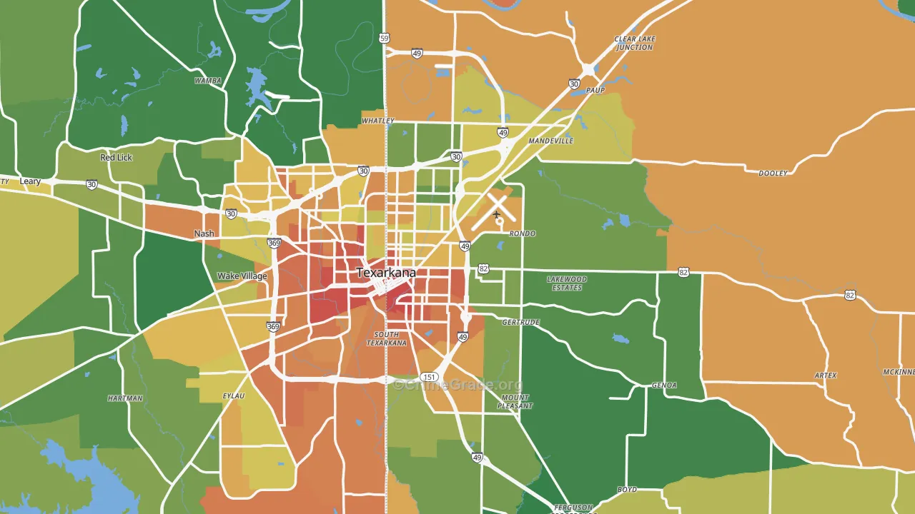 Texarkana, AR Map of Vandalism Rates