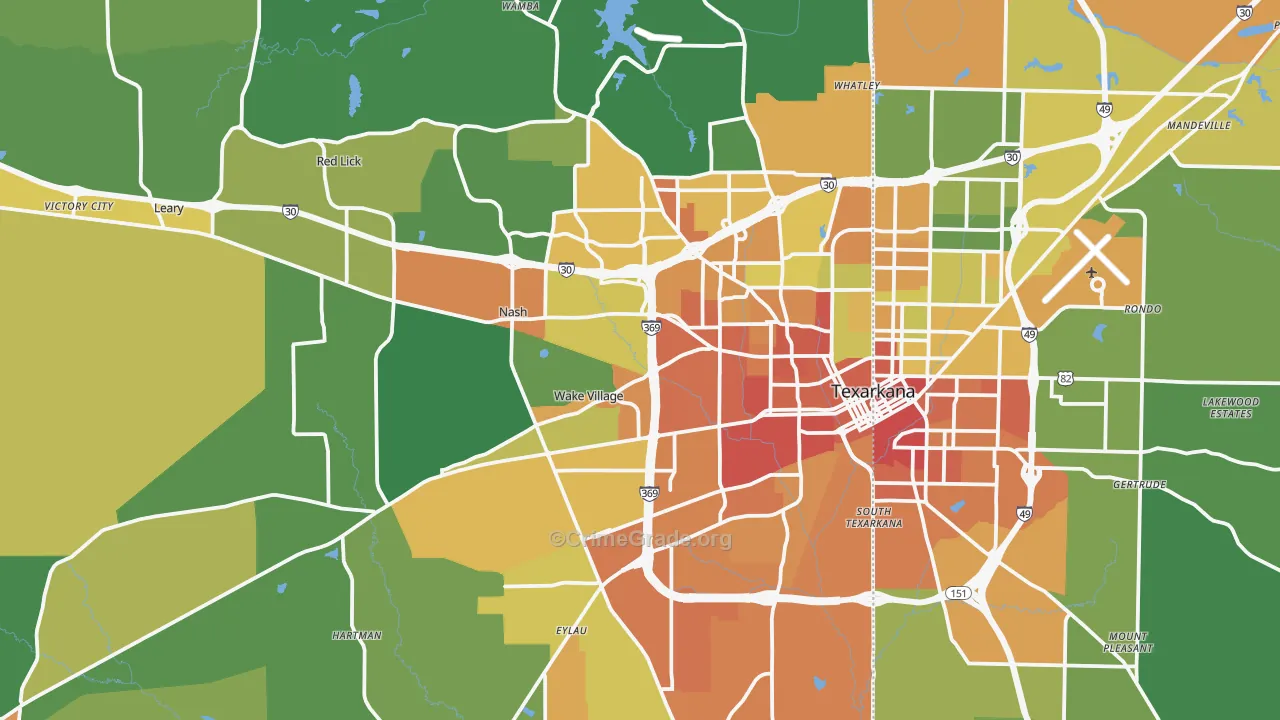 Texarkana, TX Map of Vandalism Rates