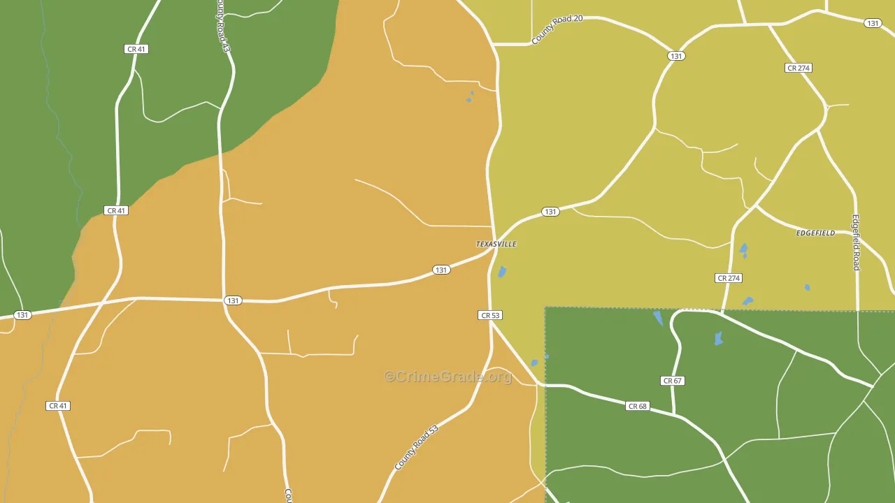Texasville, AL Map of Vandalism Rates